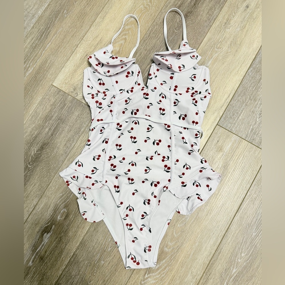 #4)  SHEIN White Cherry Print Swimwear